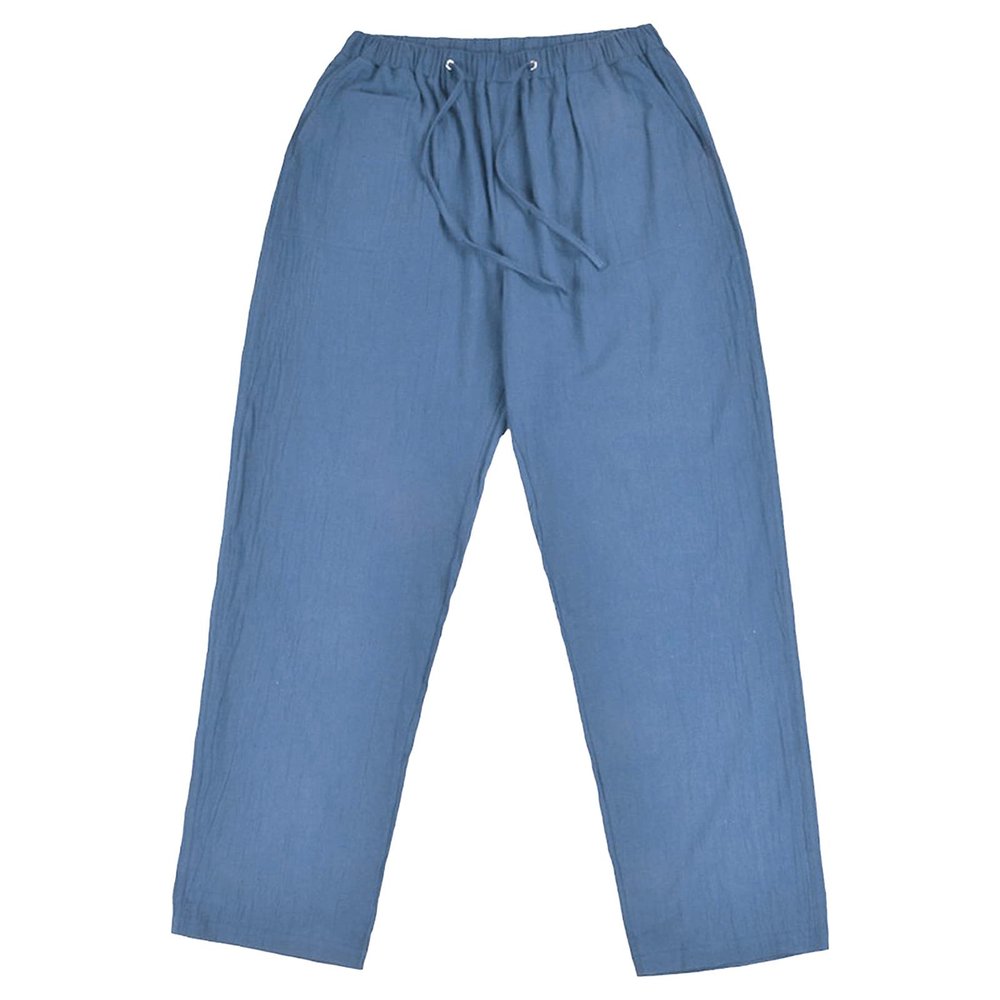 JEsilunmaMY Men's Linen Lounge Pants Elastic Waist Drawstring Pocket Slacks Solid Color Casual Loose Straight Leg Trousers (Blue,Large)