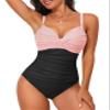 Hilor Women's Underwire One Piece Swimsuit Ruched Tummy Control Bathing Suits Twist Front Swimwear Pink&Black 18 view 1