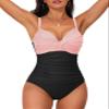 Hilor Women's Underwire One Piece Swimsuit Ruched Tummy Control Bathing Suits Twist Front Swimwear Pink&Black 18 view 4