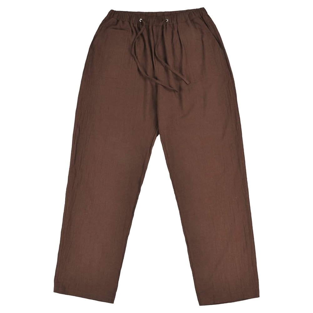 JEsilunmaMY Men's Linen Lounge Pants Elastic Waist Drawstring Pocket Slacks Solid Color Casual Loose Straight Leg Trousers (Coffee,4X-Large)