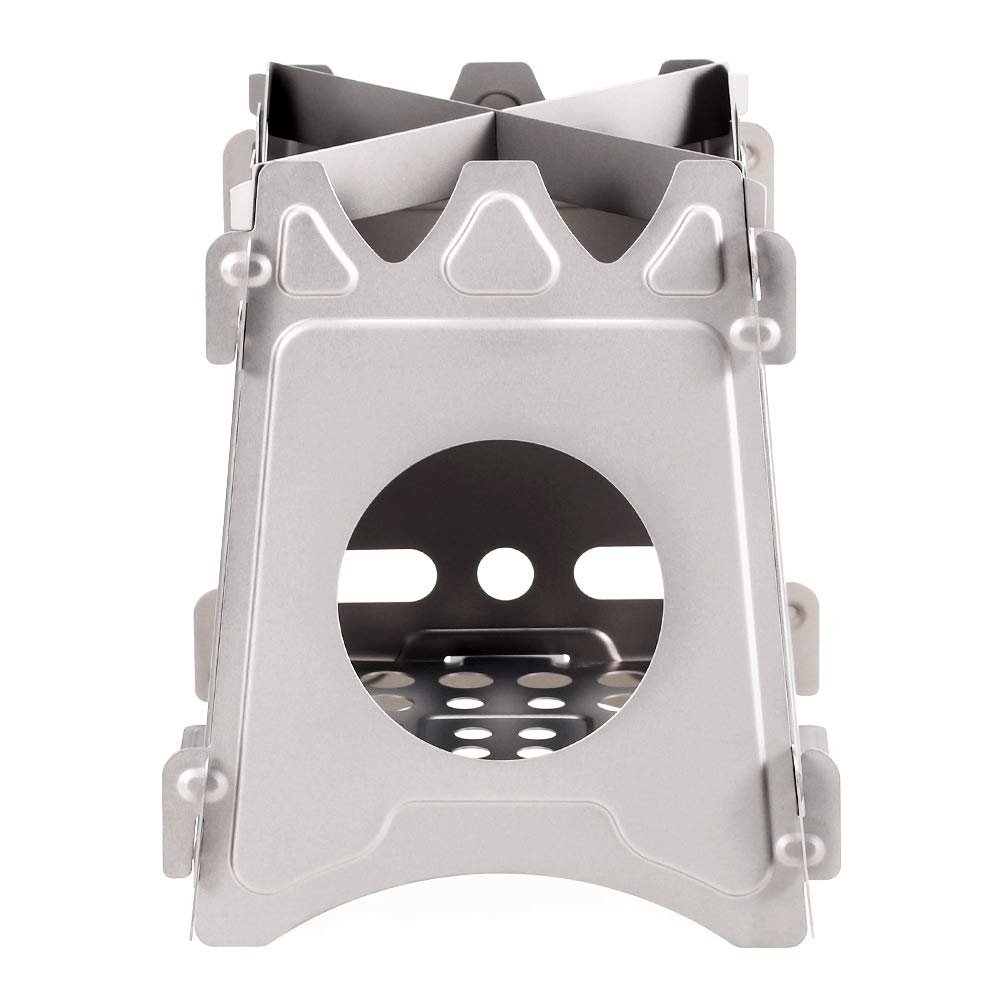 BRASSU Outdoor Camping Folding Stainless Steel firewood Stove Hiking Portable Ultra-Light Titanium Alloy firewood Stove (Size : S/S Round)