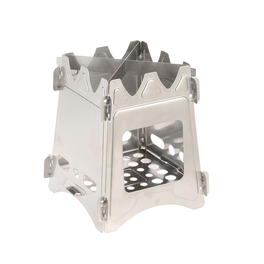BRASSU Outdoor Camping Folding Stainless Steel firewood Stove Hiking Portable Ultra-Light Titanium Alloy firewood Stove (Size : S/S Square)