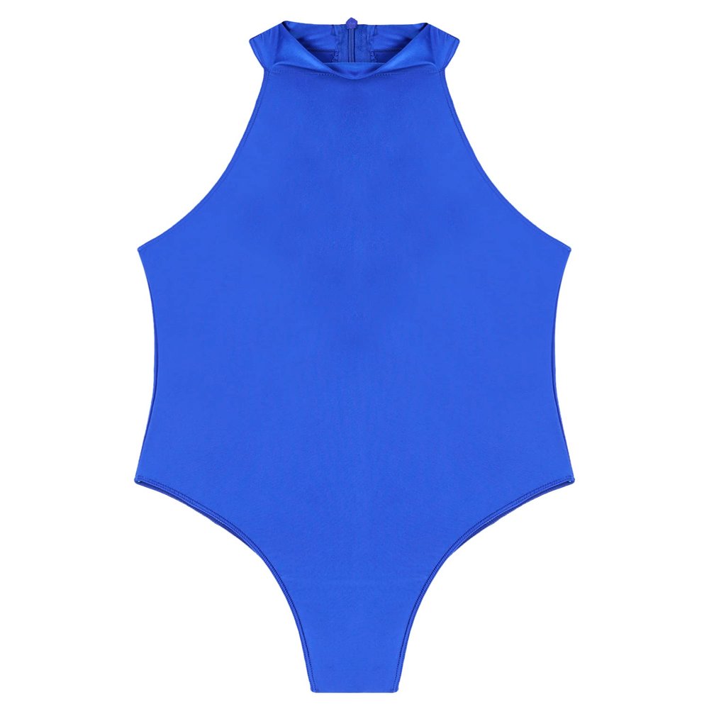 CHICTRY Men Oil Glossy High Cut Bodysuit Sleeveless Zipper Back Gymnastic Dance Leotard Swimsuit Blue X-Large