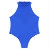 CHICTRY Men Oil Glossy High Cut Bodysuit Sleeveless Zipper Back Gymnastic Dance Leotard Swimsuit Blue X-Large