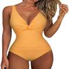 Hilor Women's One Piece Swimsuit Tummy Control Monokini Swimwear V Neck Bathing Suits Warm Apricot 10 view 1