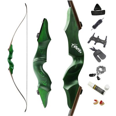 60 Inch Black Hunter Original Recurve Bow 20-60lbs Traditional Wood Longbow Right and Left Handed American Hunting Longbow for Outdoor Hunting Shooting (35 Lbs, Green/Right Handed)