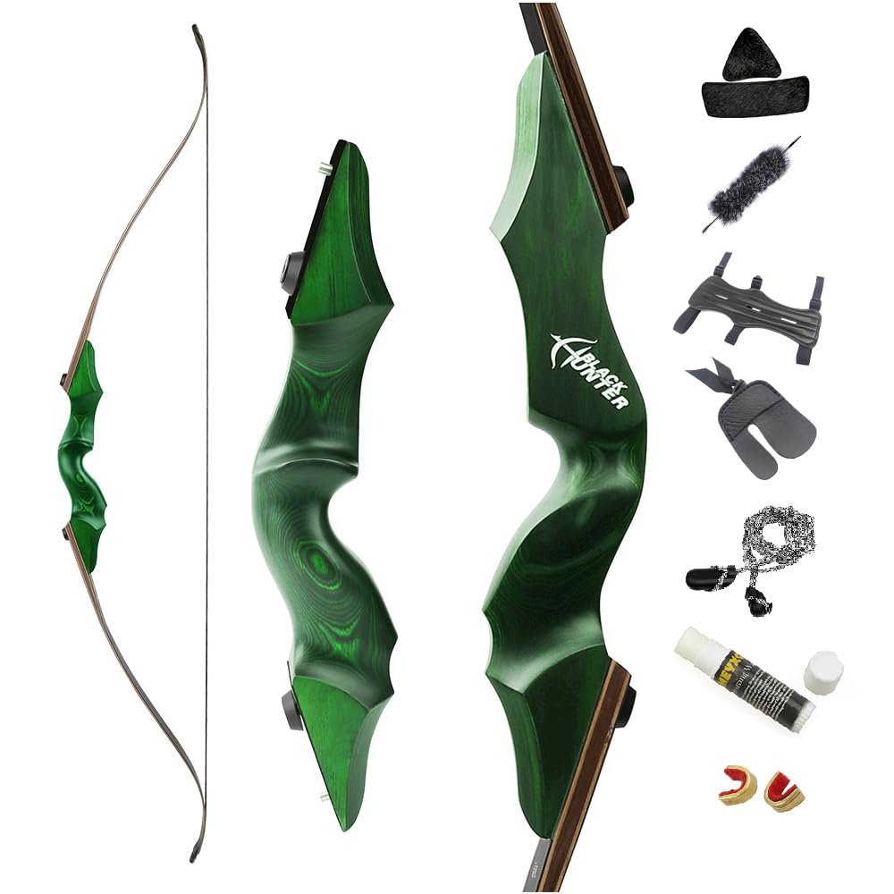 60 Inch Black Hunter Original Recurve Bow 20-60lbs Traditional Wood Longbow Right and Left Handed American Hunting Longbow for Outdoor Hunting Shooting (35 Lbs, Green/Right Handed)