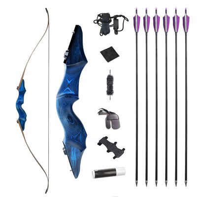 60 Inch Black Hunter Original Takedown Recurve Bow and Arrow Set 20-60lbs Traditional Wood Longbow Right and Left Handed American Hunting Longbow (25 Lbs, Diamond Blue Set/Right Handed)