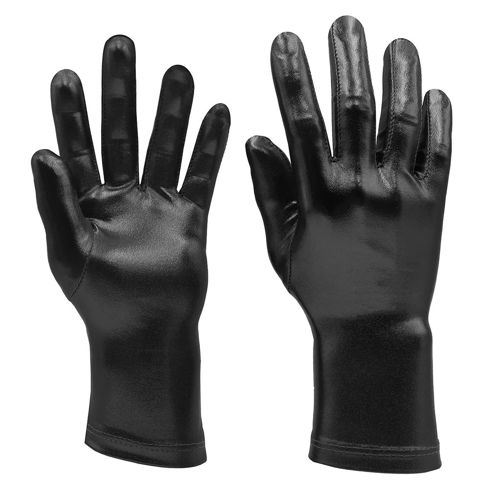 Chendvol Men's and Women's Shiny Metallic Wrist Length Costume Gloves Halloween Cosplay Hand Accessories (Black)