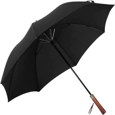 ZAEGO Umbrellas for Rain Auto Open Golf Umbrella Windproof Rainproof Stick Umbrella Wooden Hook Handle J Canopy Vented Umbrella Umbrellas for Rain Windproof (Color : Black, Size : 95cm)