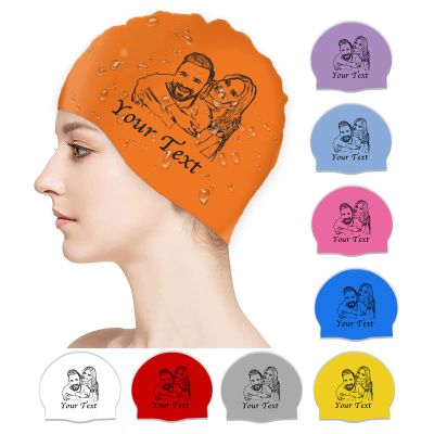 Custom Swim Cap with Photo Personalized Silicone Swim Cap for Men and Women Swimming Customized Swimmers Cap for Short and Medium Length Hair