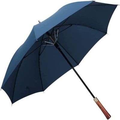 ZAEGO Umbrellas for Rain Auto Open Golf Umbrella Windproof Rainproof Stick Umbrella Wooden Hook Handle J Canopy Vented Umbrella Umbrellas for Rain Windproof (Color : Blue, Size : 95cm)