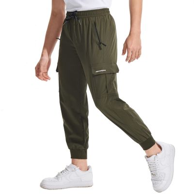 DEVOROPA Boys Joggers Lightweight Hiking Cargo Pants Water Resistant UPF 50+ Quick Dry Youth Kids Athletic Running Pants Green M