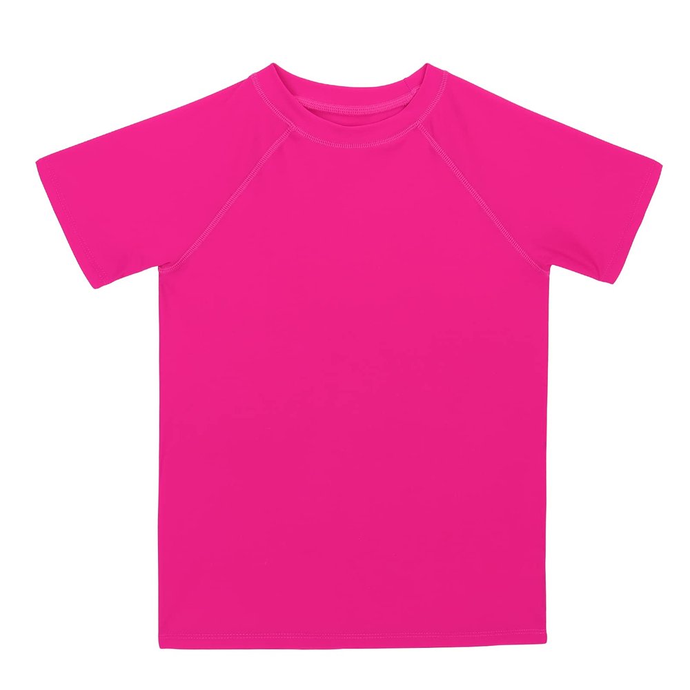 KAKU NANU Boys Rash Guard UPF 50+ Sun Shirt Toddler Short Sleeve(Hot Pink,12)