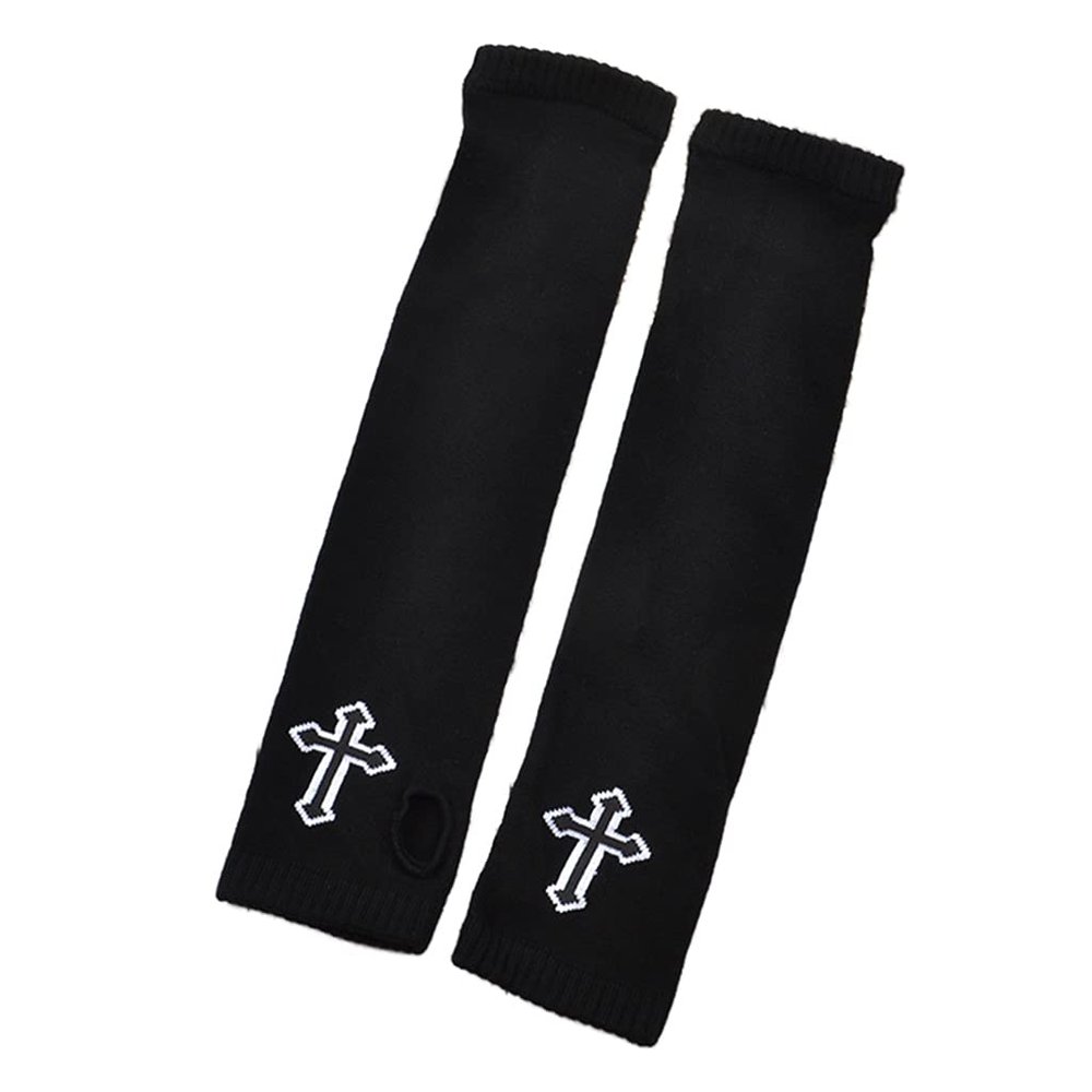 Thereisno Carnival for Cross Hand Gloves Stretchy Long Fingerless Sleeves Arm Warmer Sleeve Knit Arm Sleeves Halloween Costume Knitted Sleeves