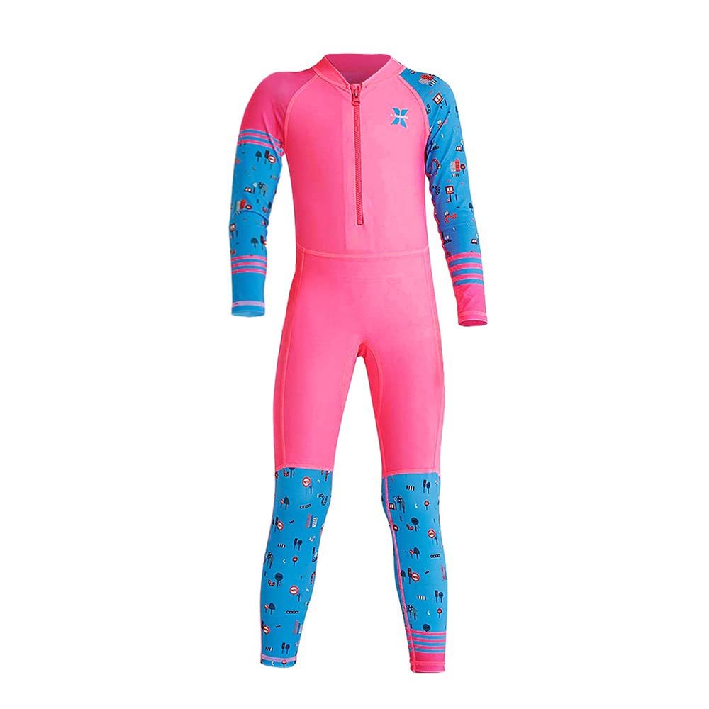 Kids Wetsuit for Girls Boys Neoprene Full Body Thermal Warm Swimsuit Surf Suit Children One Piece Long Sleeve Sun Protection Swimwear for Scuba Diving Snorkeling Beach Water Sports Pink 6-7 Years