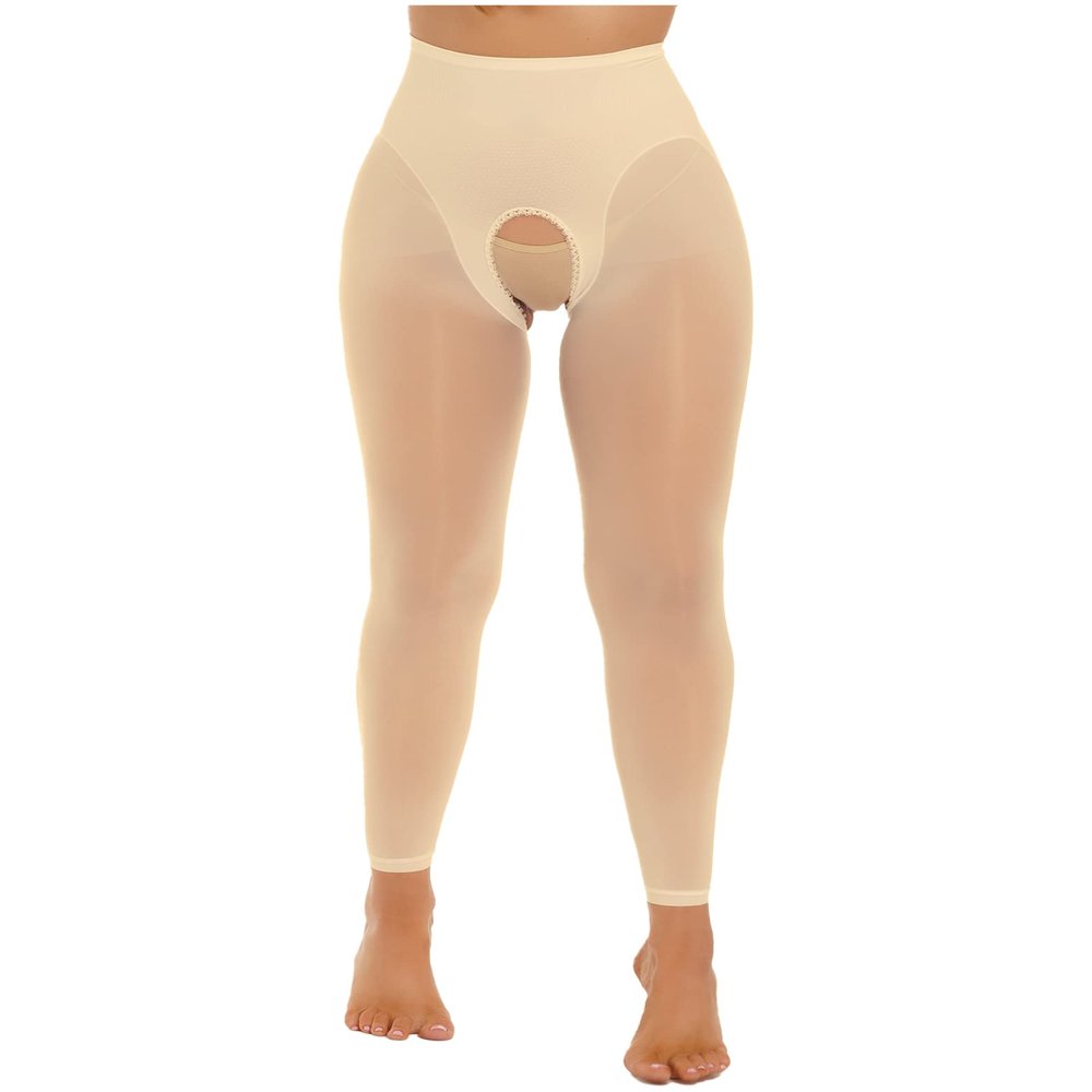 Daenrui Woman's Oil Glossy Pantyhose Tights Hollow Out Thigh High Suspender Stocking Footed Legging Type 11 One Size