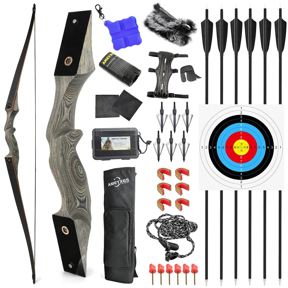 Takedown Wooden Recurve Bow 60inch for Adults Hunting Target 20Lbs-60Lbs Longbow Right Hand Bow (25Lbs, Grey)