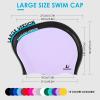 Large Long Hair Swim Cap with Extra Room for Women Men, Silicone Swimming Cap for Long Thick Hair with Ear Plugs Nose Clip Set, Adult Waterproof Swim Hats Bathing Caps to Keep Hair Dry(Black) view 2
