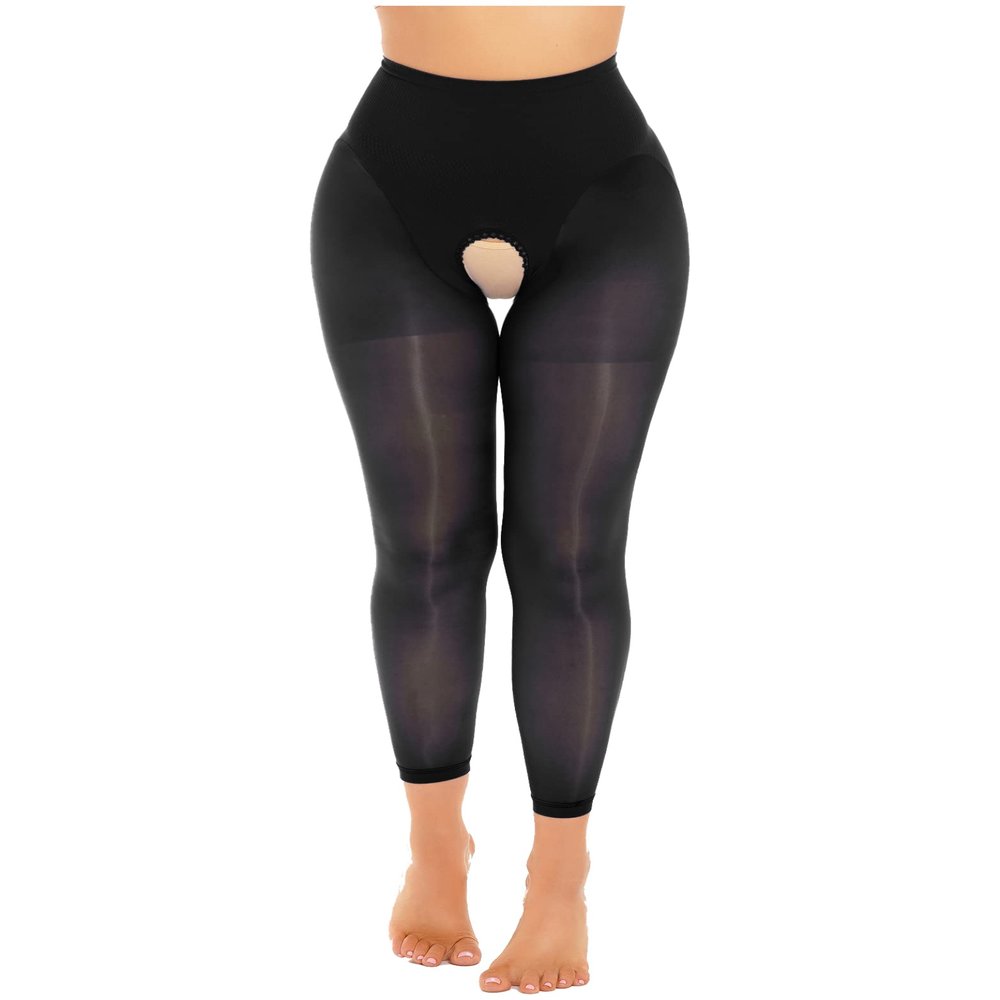 Daenrui Woman's Oil Glossy Pantyhose Tights Hollow Out Thigh High Suspender Stocking Footed Legging Type 17 One Size