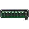 FXC 12V 24V DC 7 Gang Rocker Switch Aluminum Panel with Voltmeter & Dual USB(4.8 A) Fast Charging, Green Backlit Led, Pre-Wired Waterproof for Marine, Boat, Car, Truck, Polaris, Jeep (Green) view 1