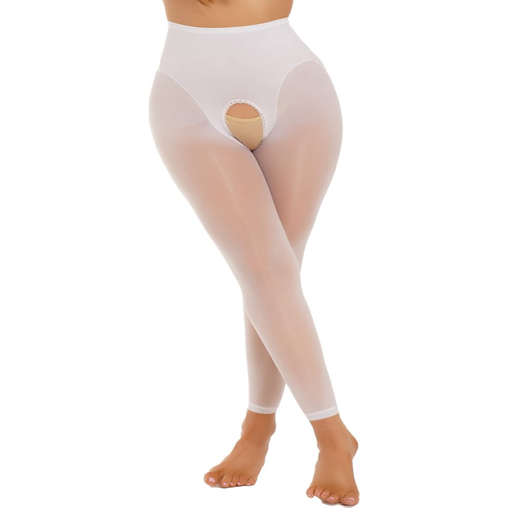 Daenrui Woman's Oil Glossy Pantyhose Tights Hollow Out Thigh High Suspender Stocking Footed Legging Type 13 One Size