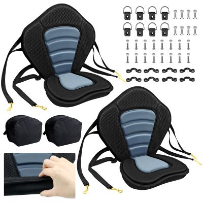 Kayak Seat Deluxe Padded Fishing Boat Seat Deluxe Sit-On-Top Canoe Seat Cushioned - 2 PCs Comfortable Backrest Support Universal Sit with Adjustable Straps Detachable Storage Bag