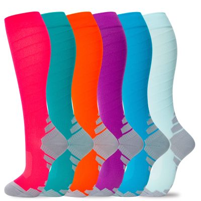 fenglaoda Compression Socks Women Men 6 Pairs, Knee High Best Support Circulation Socks for Running, Travel, Flight, Nurse