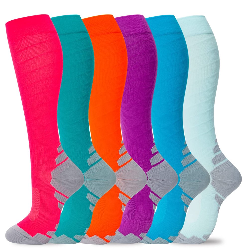 fenglaoda Compression Socks Women Men 6 Pairs, Knee High Best Support Circulation Socks for Running, Travel, Flight, Nurse