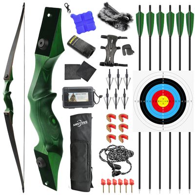 Takedown Wooden Recurve Bow 60inch for Adults Hunting Target 20Lbs-60Lbs Longbow Right Hand Bow (50Lbs, Green)