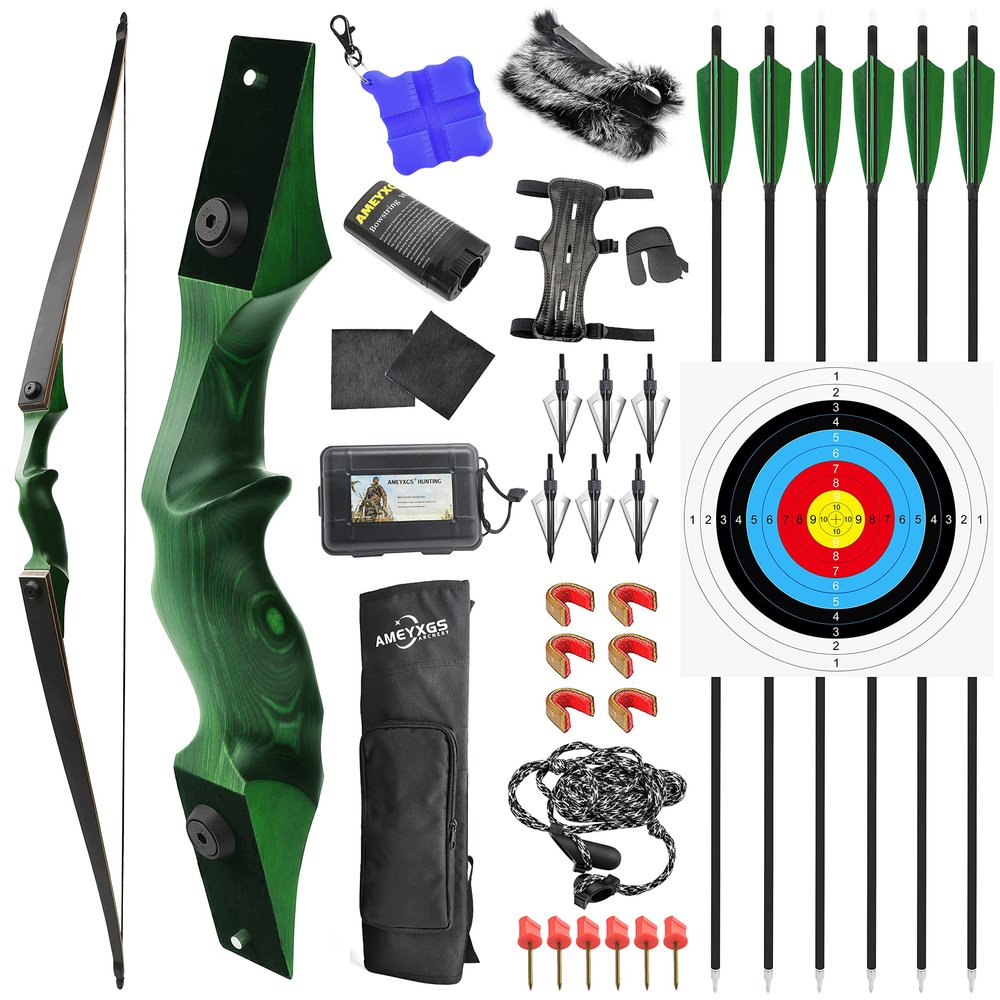 Takedown Wooden Recurve Bow 60inch for Adults Hunting Target 20Lbs-60Lbs Longbow Right Hand Bow (50Lbs, Green)
