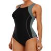 CharmLeaks Womens Athletic One Piece Swimsuit Conservative Lap Bathing Suit(Gray,X-Large) view 4