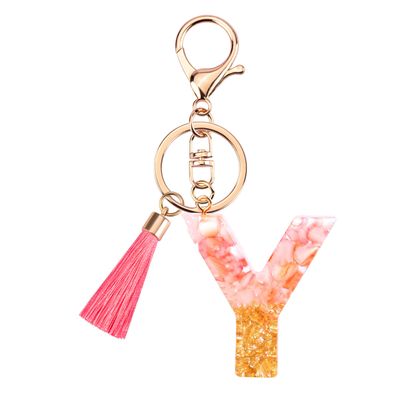 Suweibuke Cute Pink Key Chains for Women Girls, Initial Letter Keychains with Tassel, Charms for Key Purse Handbags Backpacks (Pink-Y)