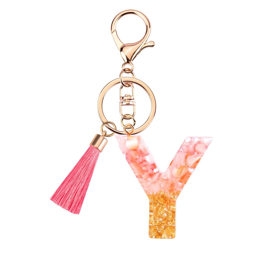 Suweibuke Cute Pink Key Chains for Women Girls, Initial Letter Keychains with Tassel, Charms for Key Purse Handbags Backpacks (Pink-Y)