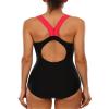 CharmLeaks Womens Athletic One Piece Swimsuit Conservative Lap Bathing Suit(Red,Small) view 2
