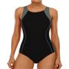 CharmLeaks Womens Athletic One Piece Swimsuit Conservative Lap Bathing Suit(Gray,Large)