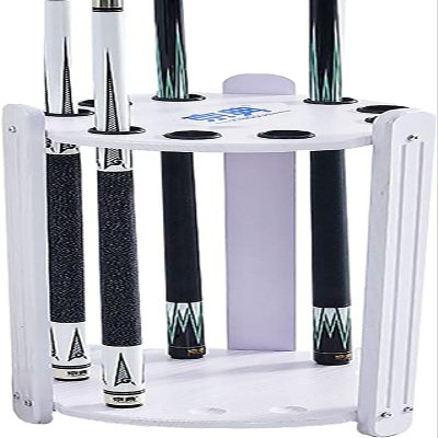 SEVEEZ Pool Cue Rack Floor Stand Round Modern Pool Stick Holder, Corner Pool Cue Organizers/Shelf, Hold 9 Cues
