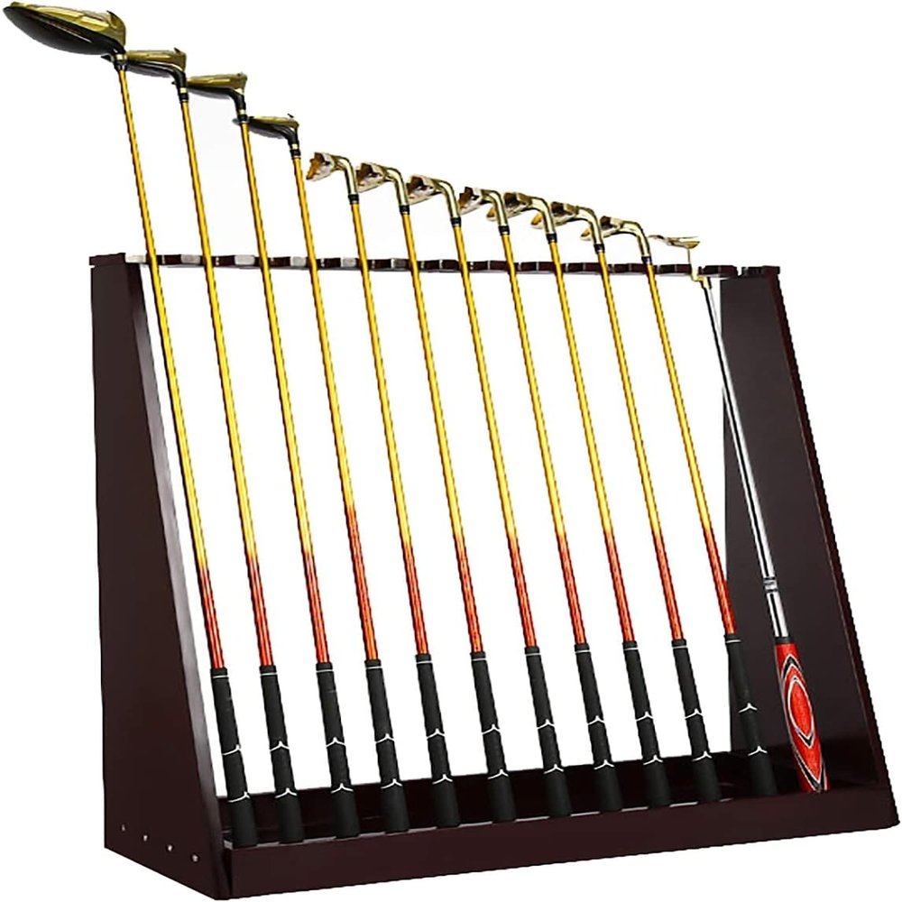 SEVEEZ Golf Club Holder Organizer, Wooden 13 Holes Hockey Stick Storage Display Stand with Lawn Mat, for Golf Driving Range Club