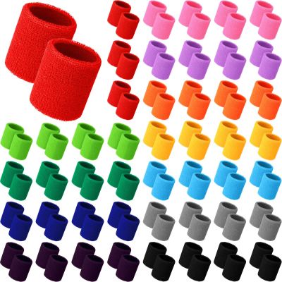 Sosation 50 Pair Cotton Wrist Sweatbands Bulk Absorbent Sports Wristband Athletic Sweat Bands for Wrists Men Women Tennis (Colorful)