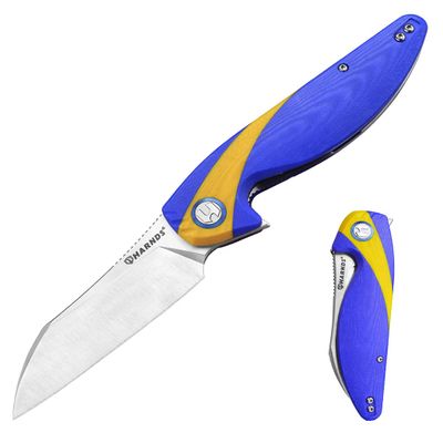 Harnds Parrot Folding Pocket Knife with Clip and Blade Lock, 8.4" EDC Folding Knife with Sweatproof G10 handle and 14C28N Stainless Blade (Blue & Yellow)