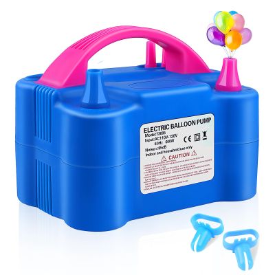 Electric Balloon Pump,QIPUMP 110V 600W Balloon Blower Inflator Dual Nozzle Air Pump Balloons Inflator for Decoration, Party, Sport,Gifts:2 Balloon Tying Tools,Blue