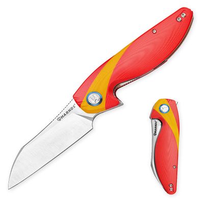 Harnds Parrot Folding Pocket Knife with Clip and Blade Lock, 8.4" EDC Folding Knife with Sweatproof G10 handle and 14C28N Stainless Blade (Red & Yellow)
