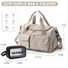 Beige Small Gym Bag for Women, Waterproof Travel Duffle Bag Carry On Weekender Bag with Shoe Compartment & Wet Pocket, Gym Tote Bag for Travel, Workout, Sport view 2