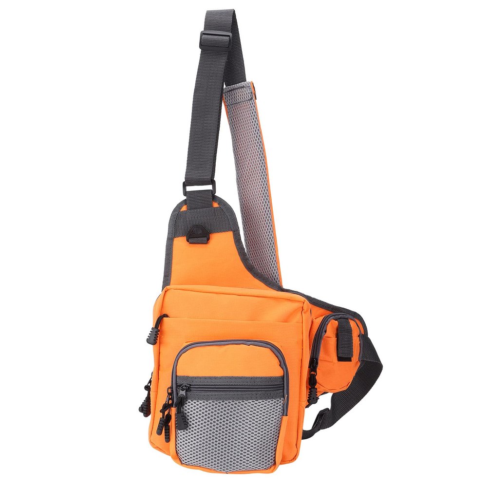 Yuecoom Sling Fishing Tackle Bag, Fishing Tackle Crossbody Bag, Fly Fishing Sling Pack Polyester Sling Carry Pack Fishing Waist Pack with Adjustable Shoulder Straps(Orange)