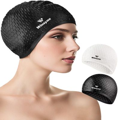 2 Pack Unisex Silicone Swim Cap for Women Men, Large Size Swimming Caps for Long Hair/Braids to Keep Hair Dry, Waterproof Bathing Caps for Swimming with Ear Plugs & Nose Clip Set(Black&White)
