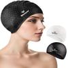 2 Pack Unisex Silicone Swim Cap for Women Men, Large Size Swimming Caps for Long Hair/Braids to Keep Hair Dry, Waterproof Bathing Caps for Swimming with Ear Plugs & Nose Clip Set(Black&White) view 1