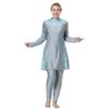 Plus Size Bathing Suits, Modest Islamic Arabic Swimwear Burkini Full Cover Hijab Top Pants Swimming Cap Full Coverage Conservative Long Sleeves Bathing Suits Skirted Swim Capris Gray & Plaid 3XL view 3