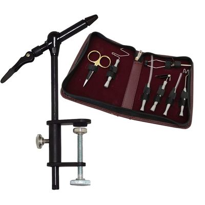 Pro Fly Tying Vise with Bobbin Finisher Scissors Vise Hackle Hair Stacker Fly Fishing Tying Tools Set Soft Grip Leather Tool Kit (2009+Z116 AZ009)