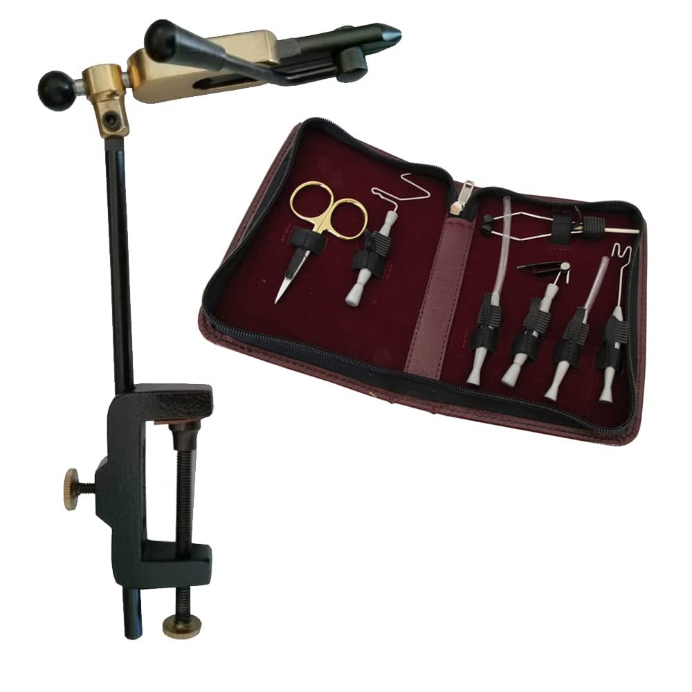Bobbin Finisher Scissors Vise Hackle Hair Stacker Fly Fishing Tying Tools Set Soft Grip Leather Tool Kit with 104 Crown Vise (104+Z116 AZ008)