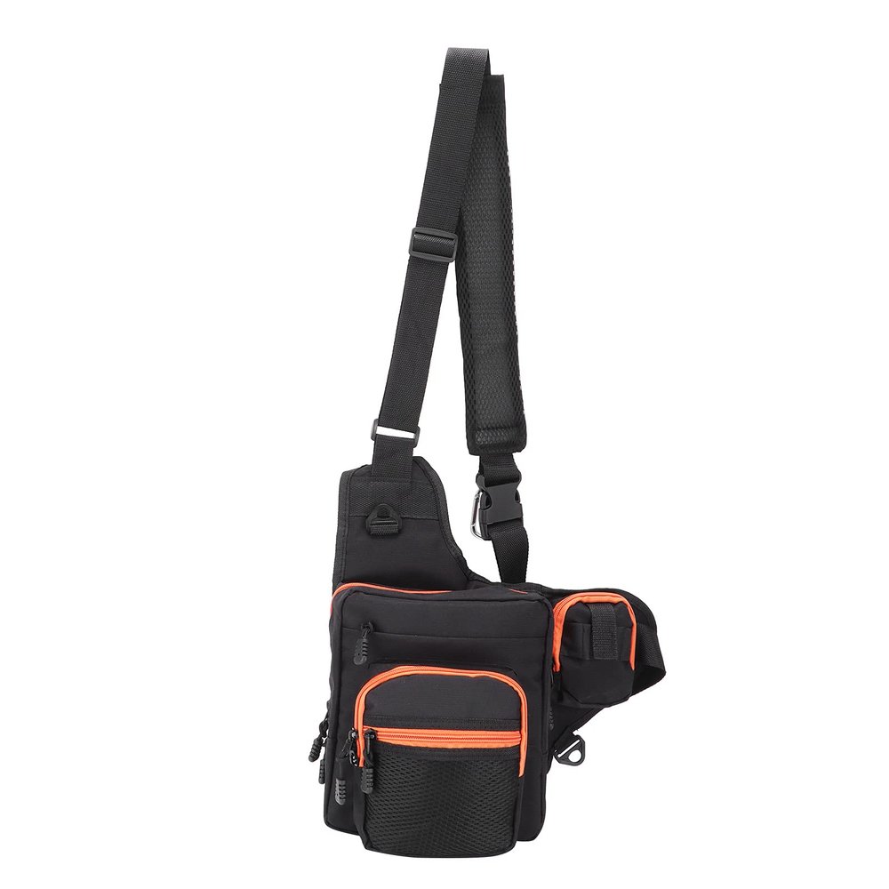 Yuecoom Fishing Tackle Crossbody Bag, Polyester Sling Carry Pack with Adjustable Shoulder Straps (Black)